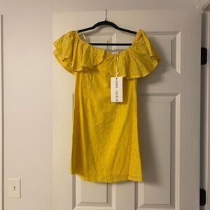 Saints and Secrets Yellow Off the Shoulder Mini Dress